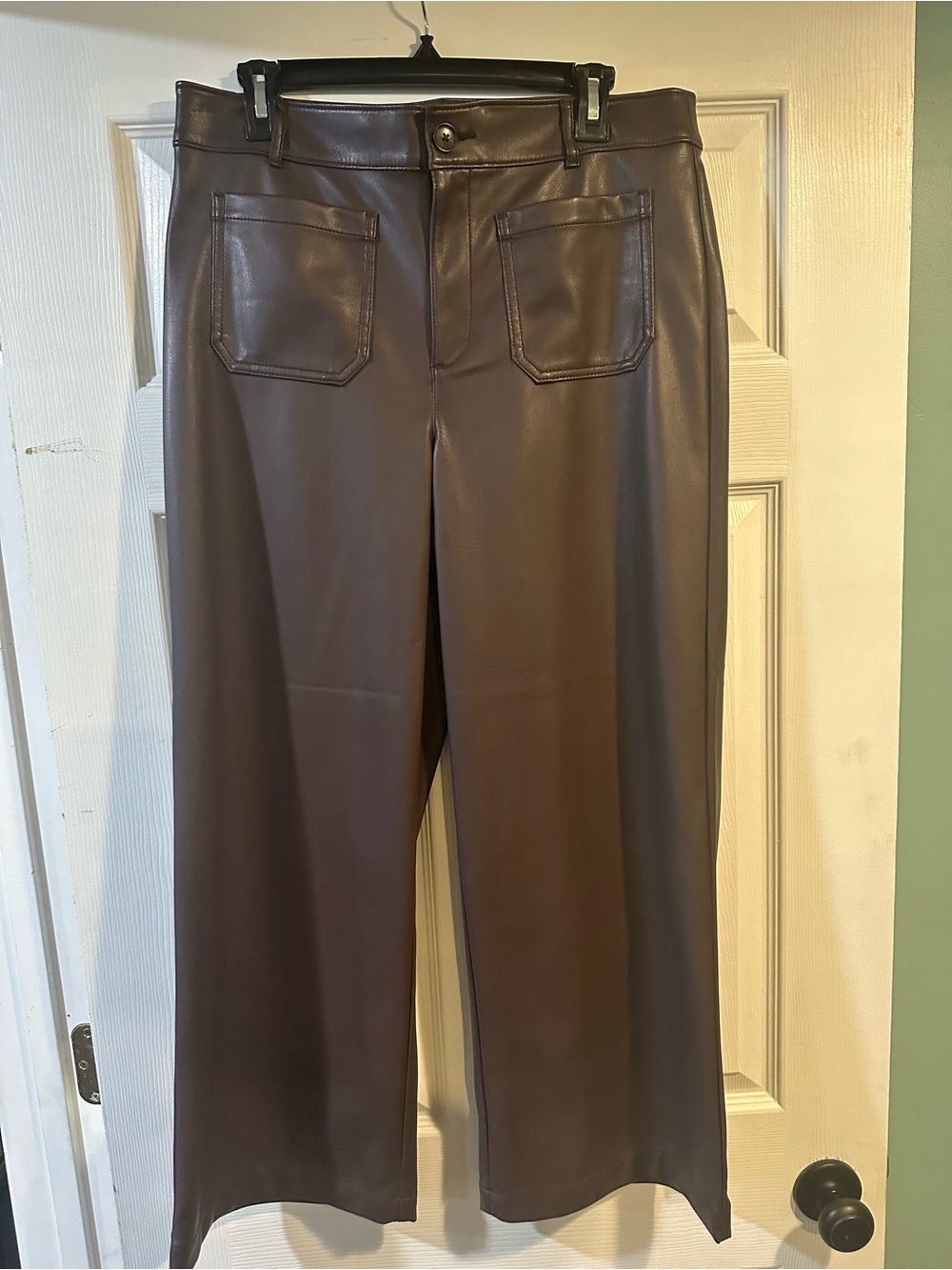 LOFT Dark Brown Faux Leather Wide Leg Pants